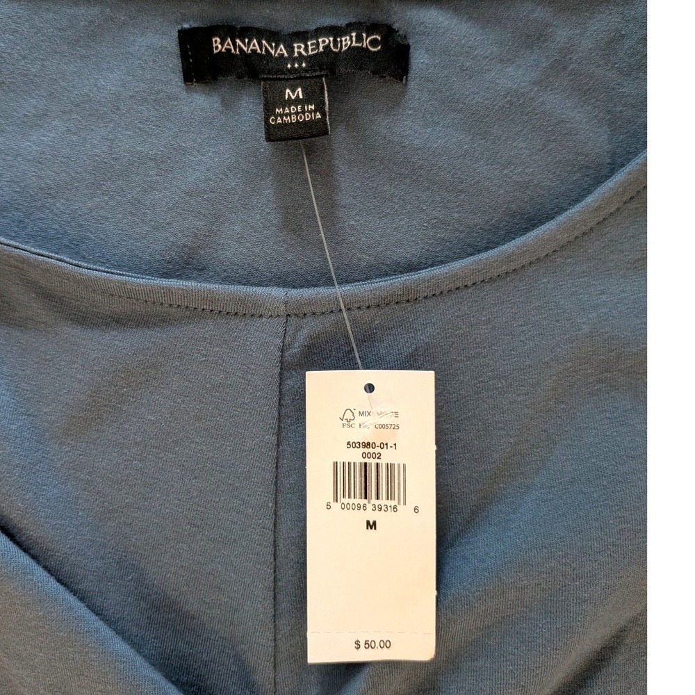 NWT Banana Republic Blue-Grey Wrap Bodysuit Draped Long Sleeve Medium - Picture 2 of 5